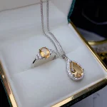 Anéis e Pingentes de Citrino Natural Conjunto 925 Prata Incrustados Duas Peças Atacado Joias Moda Gemas Coloridas Ornamento — foto 4