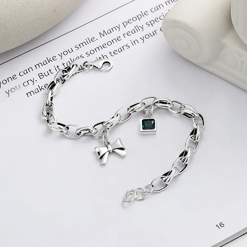 Pulseira S925 Prata Estilo Coreano Retrô Laço Cubo Açúcar Beccarite Design Fashion Minoria Temperamento Elegante. — foto 9
