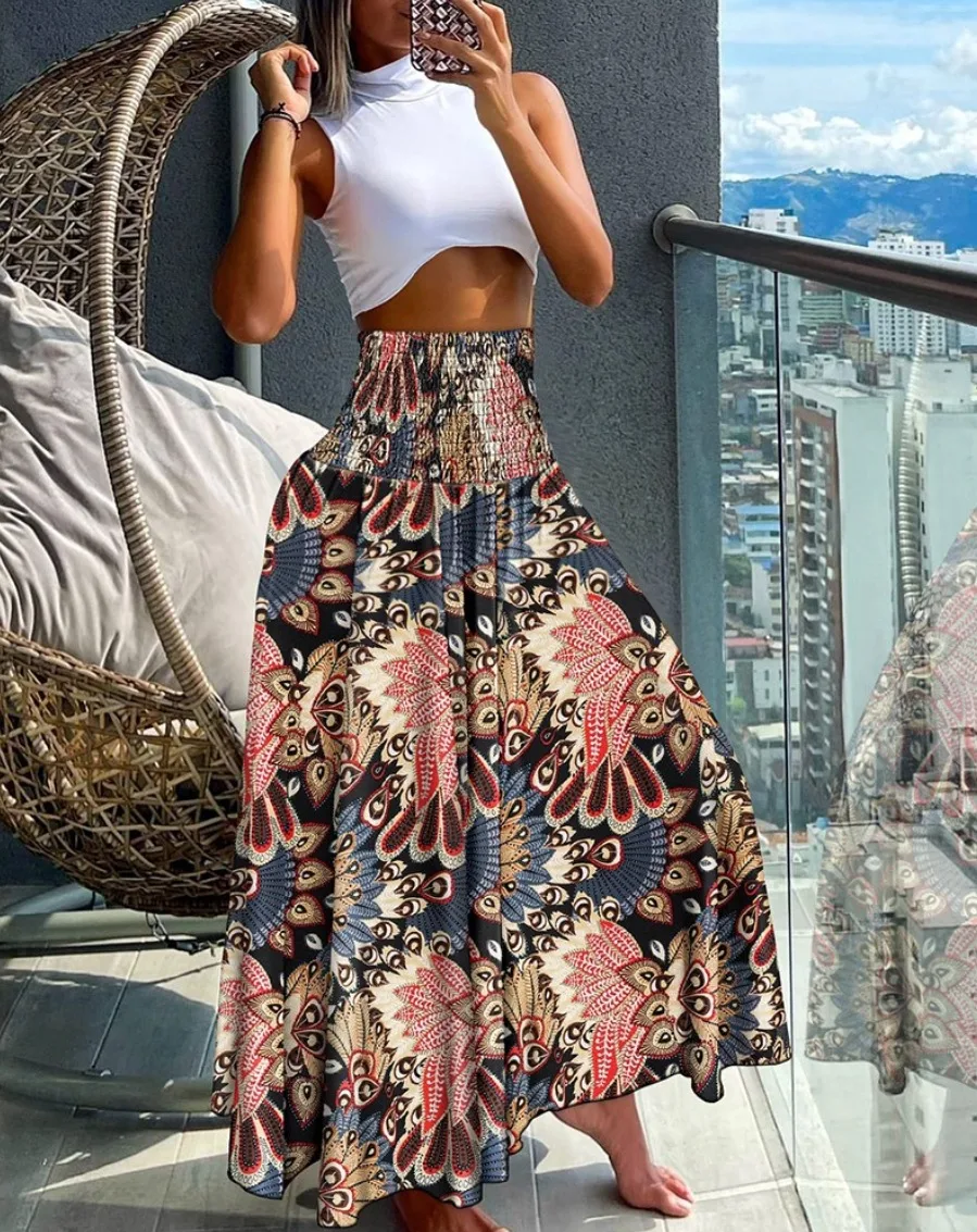 Title 5, Vestido holgado de mujer de cintura alta con es...