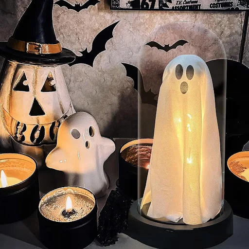 Title 1, Light Up Ghost in Glass Cloche Creates a Magica...