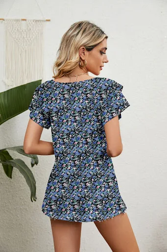 Title 12, Blusas femininas casuais com decote em V com ba...