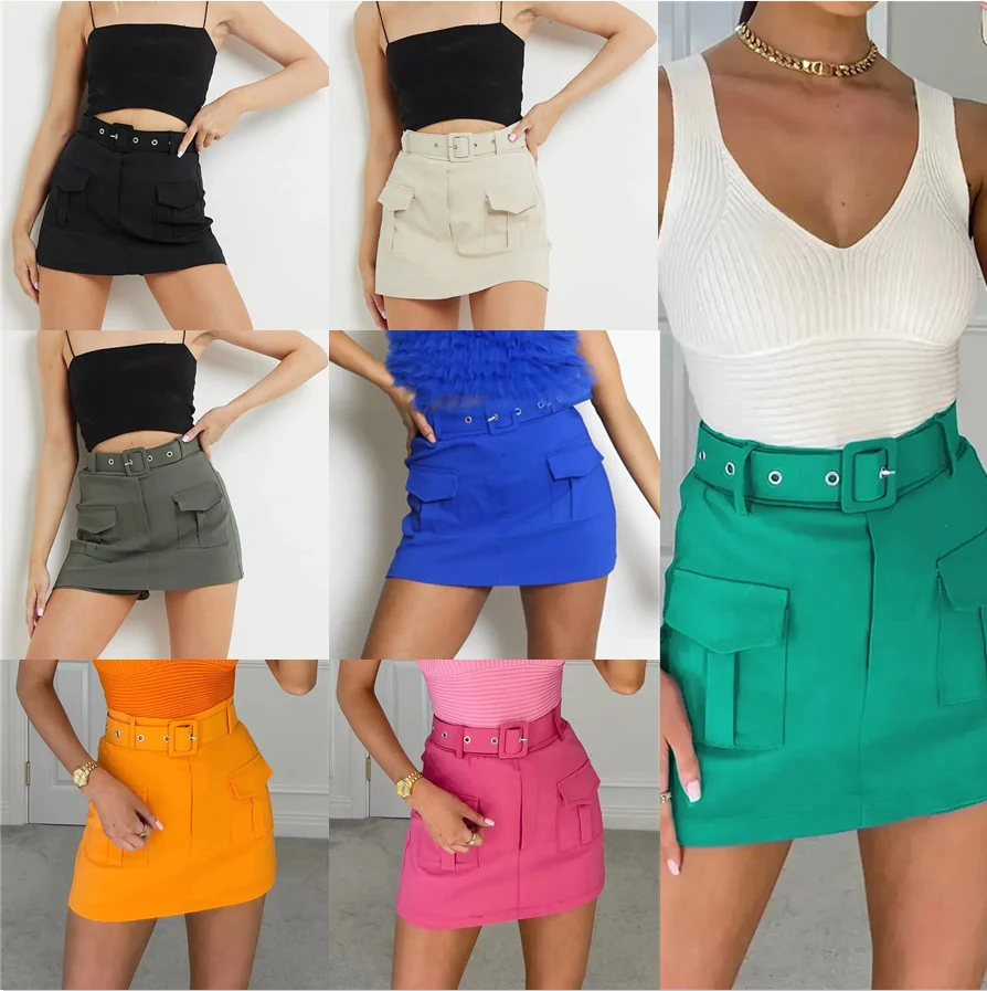 Shorts-saia de cintura alta, estilo europeu e americano, com bolsos, perfeita para o verão, moda feminina. — foto 16