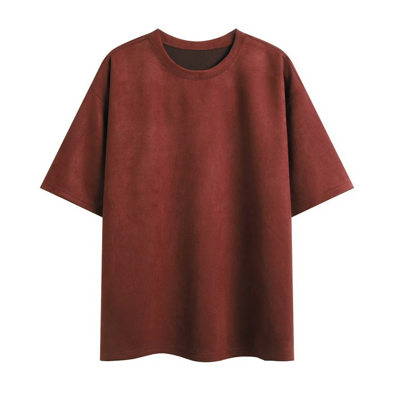 New Men's Short Sleeve T-shirt with a suede-like feel, loose fit, round neck, and solid color, offering comfort and casu — photo 8