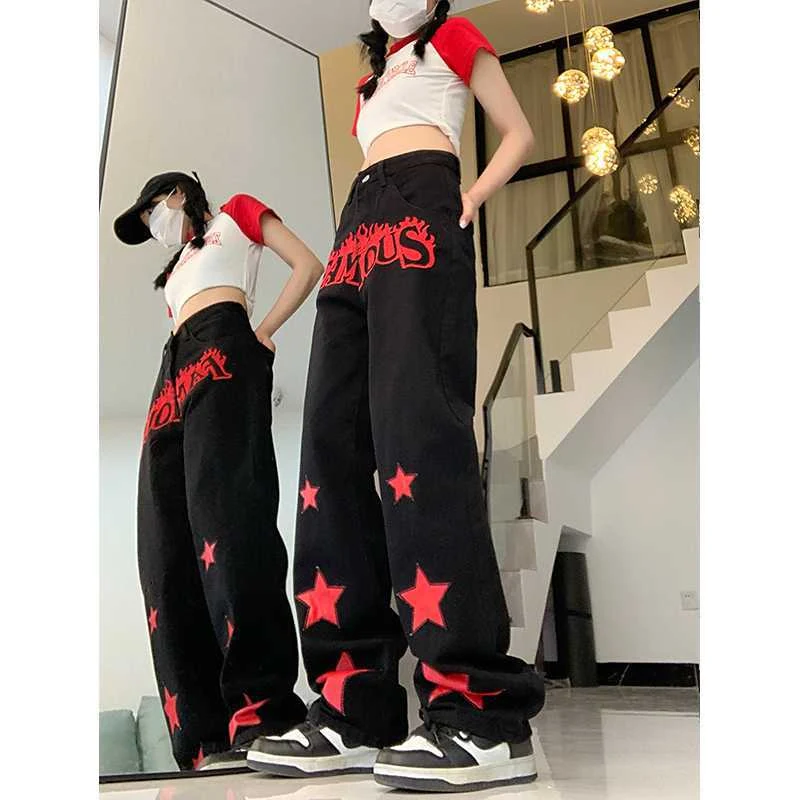 Title 4, Jeans Red Star Letters Feminina Cintura Alta Ca...