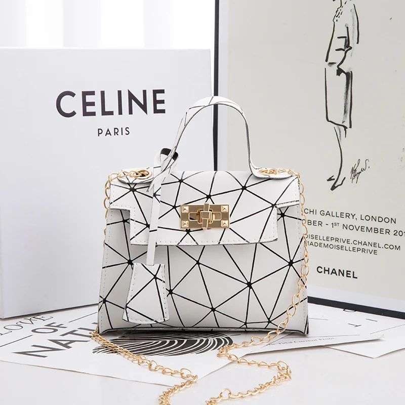 Ladies Hand Bag Women's Bag New Leather Stitching Lock Kelly Small Square Bag Diamond Bag — photo 3