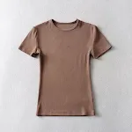 Dames T-shirt met ronde hals, effen kleur en korte mouwen — foto 15