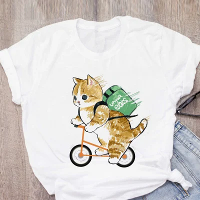 Personalidade Cute Cat Print Moda Namoradas Casal Camiseta — foto 3