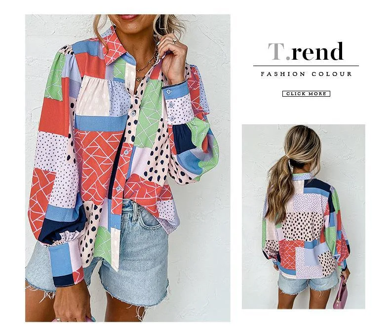 Title 9, Abstract Geometric Printed Lantern Sleeve Singl...