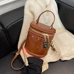 Bolsa Retrô Cilindro Zíper Ombro Único Messenger Perfeita para um visual vintage e elegante. Leve seus pertences essenciais com estilo e conforto diariamente. — foto 5