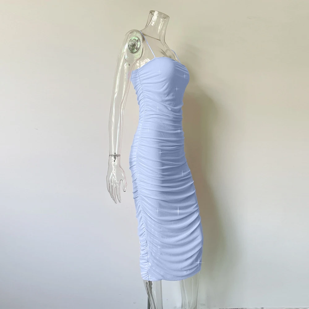 Title 11, Mesh Slim Fit Patchwork Pleated Long Sling Dress