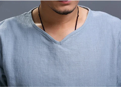 Camisa masculina de algodão e linho com design de pulôver. Conforto e estilo para o verão, leve e respirável, ideal para uso casual e diário. — foto 4