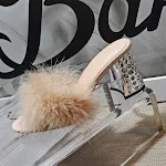Women's High Heel Sandals and Slippers, Hand Stitched Sheep Leather, Ostrich Hair, Rhinestone, Round Head Women's Shoes, — photo 7
