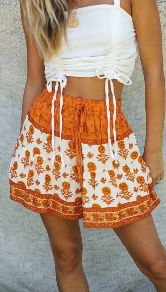 Title 7, Spring Summer Two Tone Printed Shorts with Elas...