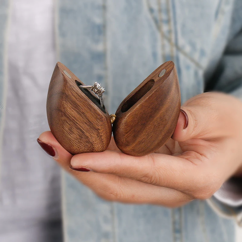 Black Walnut Heart-shaped Solid Wood Ring Storage Box. Keep your rings safe and beautifully displayed with this elegant — photo 2