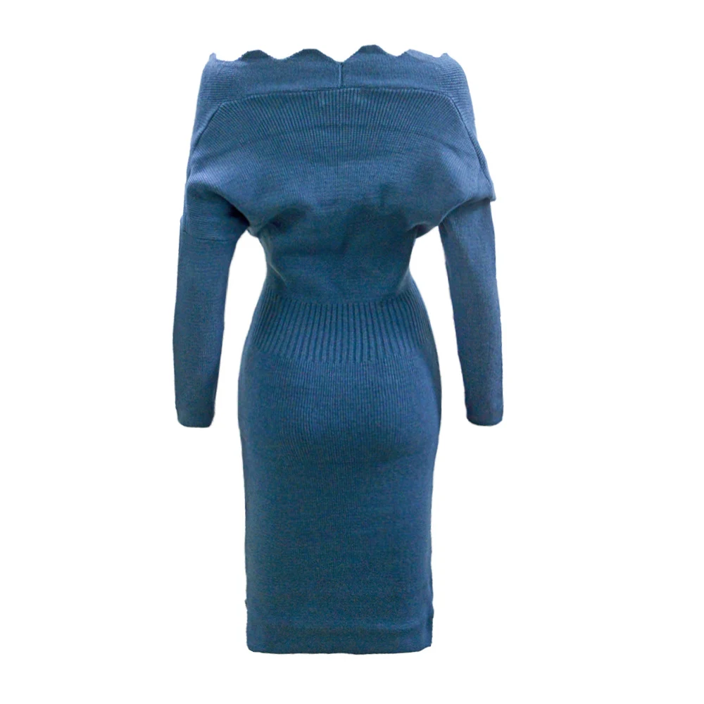 Title 5, New Knitted Dress Slim Fit V-neck Sweater Dress...