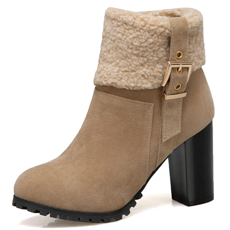 Title 2, Warm high-heeled lamb wool snow boots for winte...