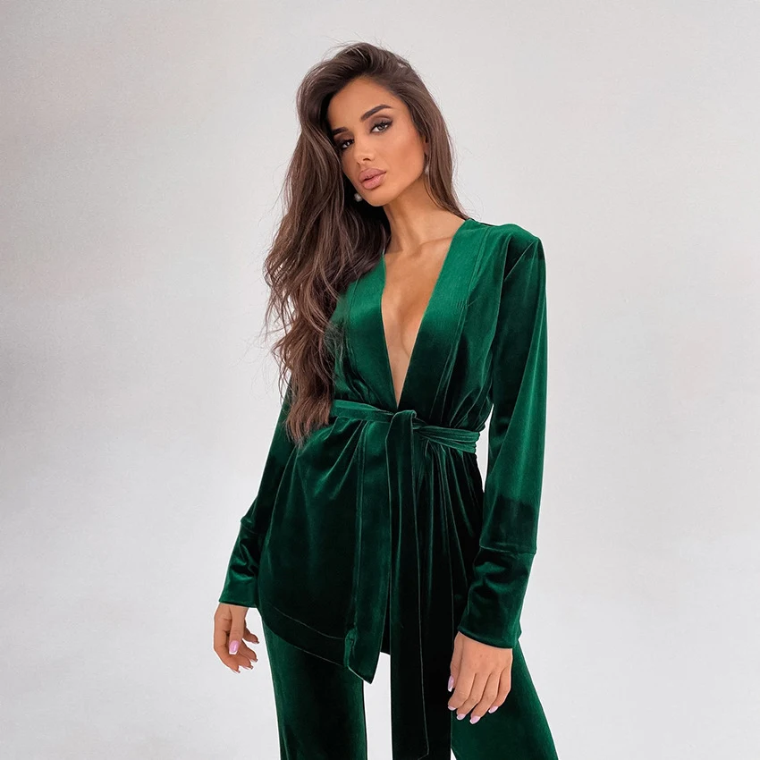 Morning Gown V Neck Trousers Knit Suit And Home Service — photo 3