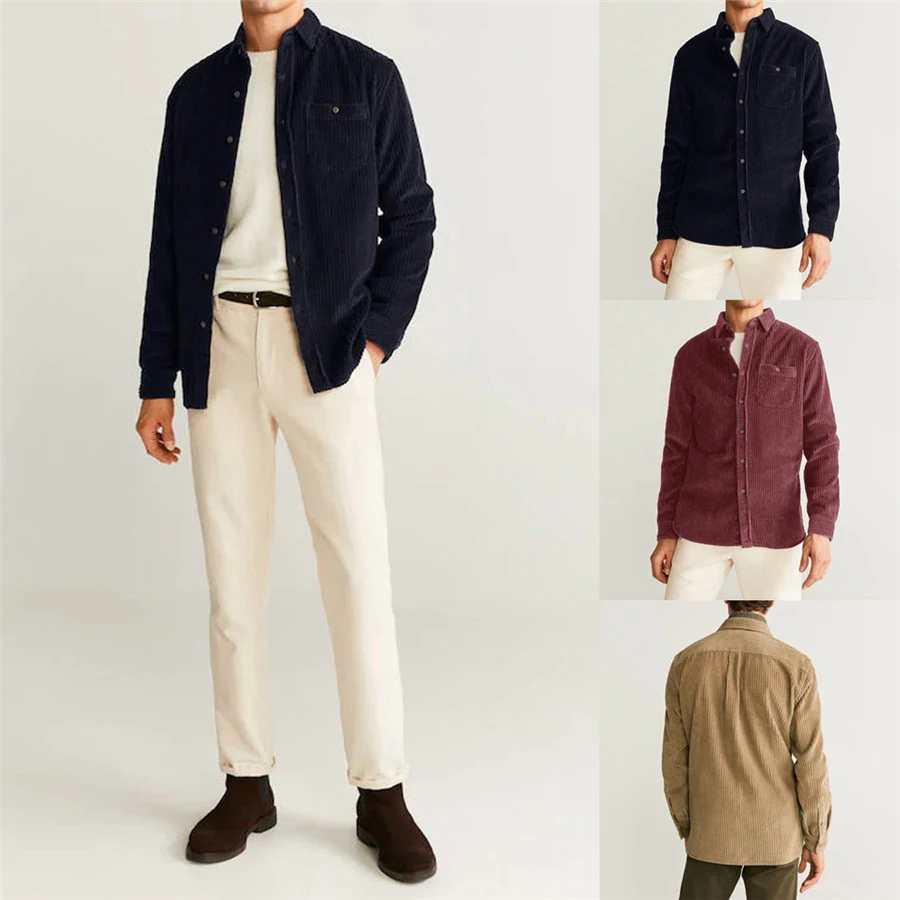 Camisa Casual de Corduroy com Botões Manga Longa Conforto e Estilo para o Seu Dia a Dia Perfeita para um Visual Descontraído e Moderno — foto 2