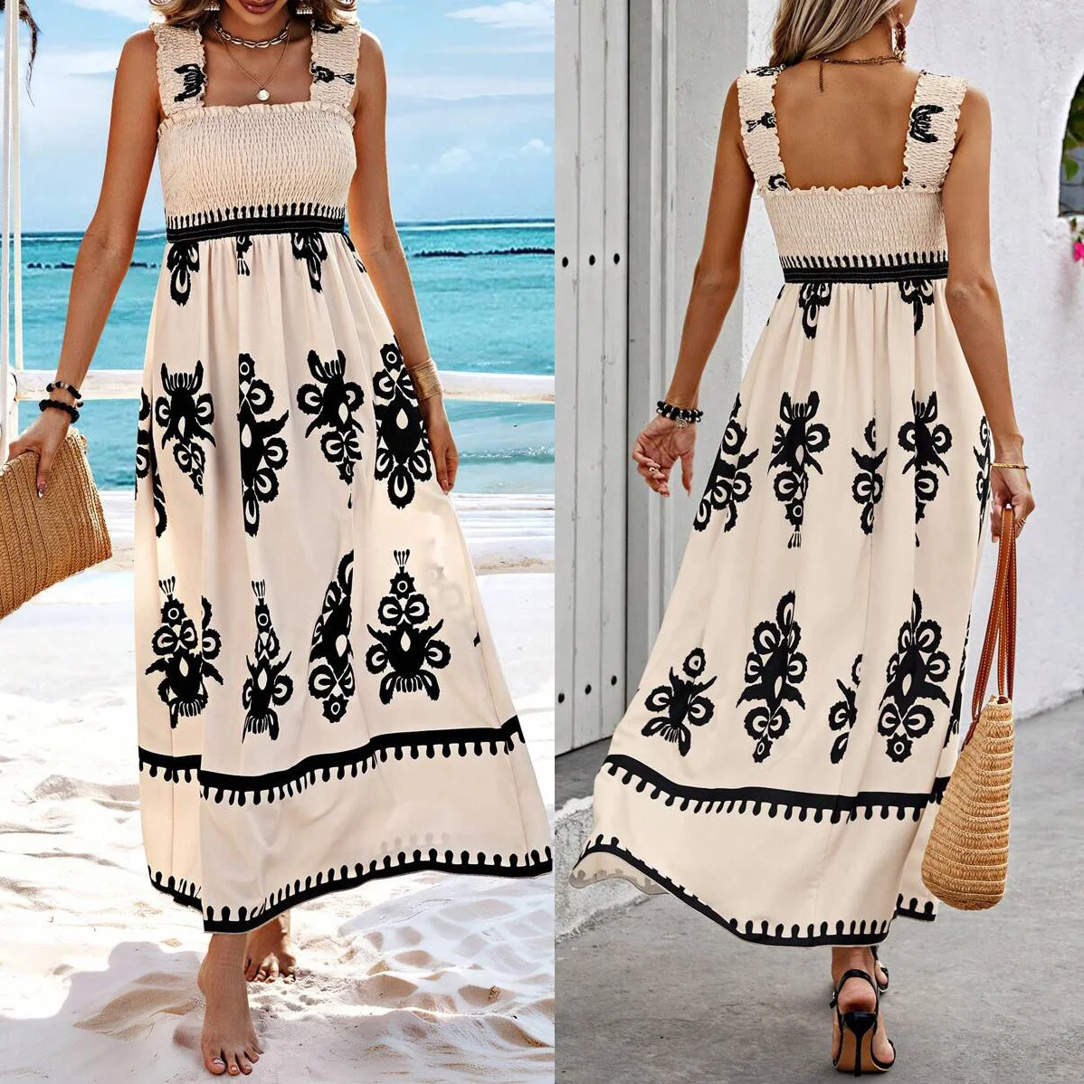 Title 2, Holiday Style Printed Front Cross Mid-length Dr...
