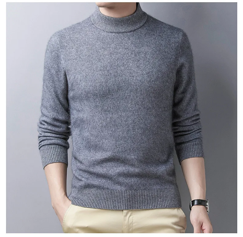 Title 5, Pure color casual mens half high collar wool s...