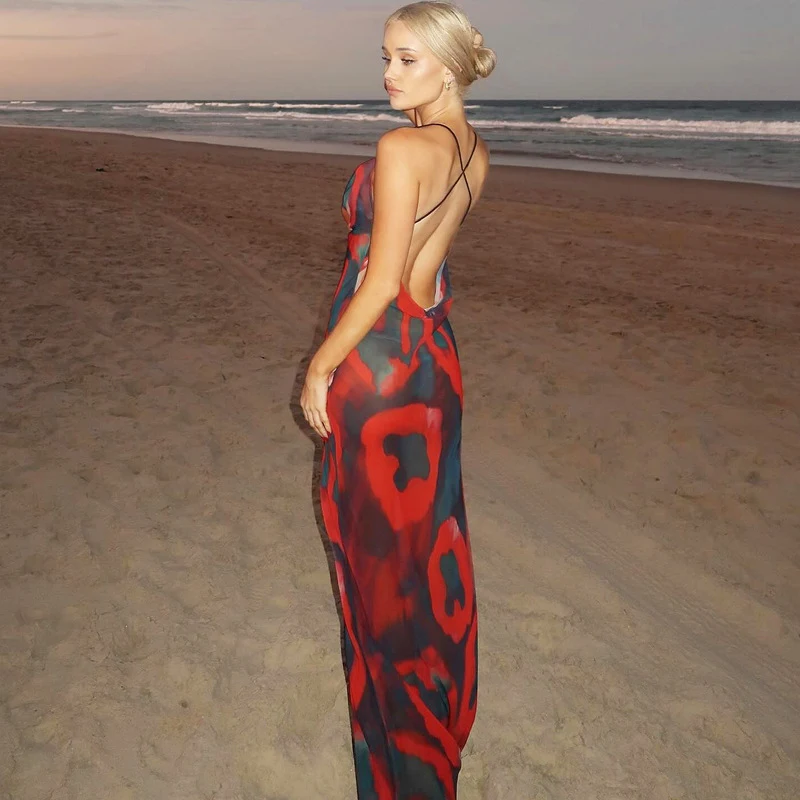 European And American Printed V-neck Long Dress Sexy Backless Fashion Dress — photo 6