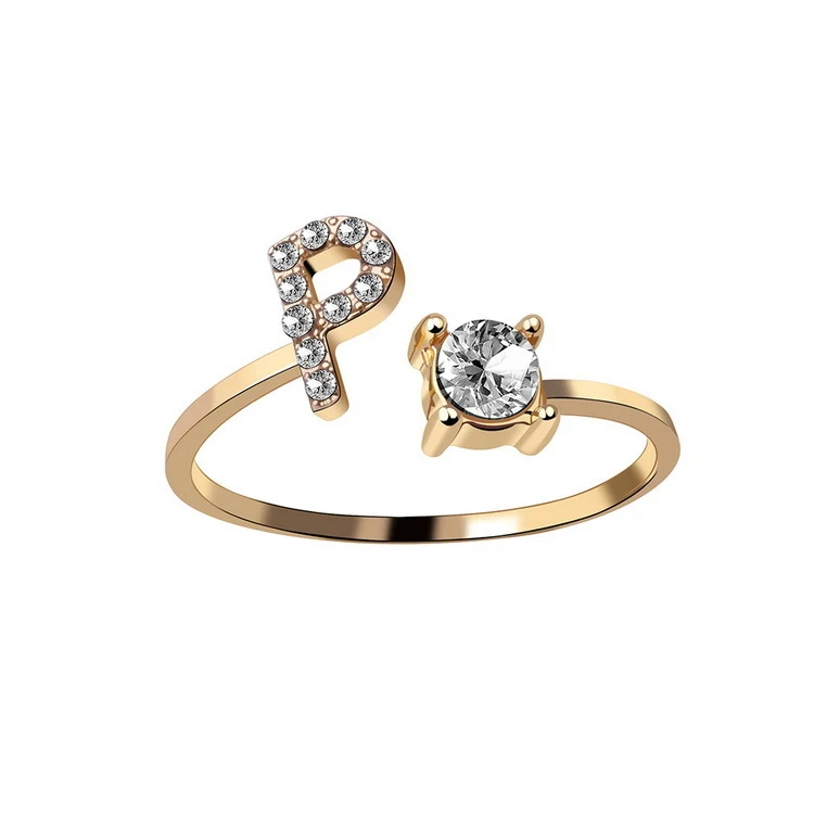 Anel ajustável com 26 letras iniciais novo design para mulheres Joia de moda simples e elegante, perfeito para presentear alguém especial. — foto 11