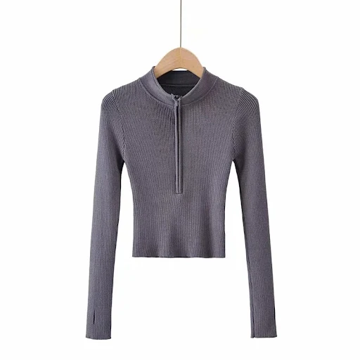 Title 8, Maglione di base con zip a maniche lunghe e sco...