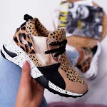 Leopard Print High-Top Sneakers with Color Matching and Flat Bottom. Trendy single shoes for everyday wear with a modern — photo 5