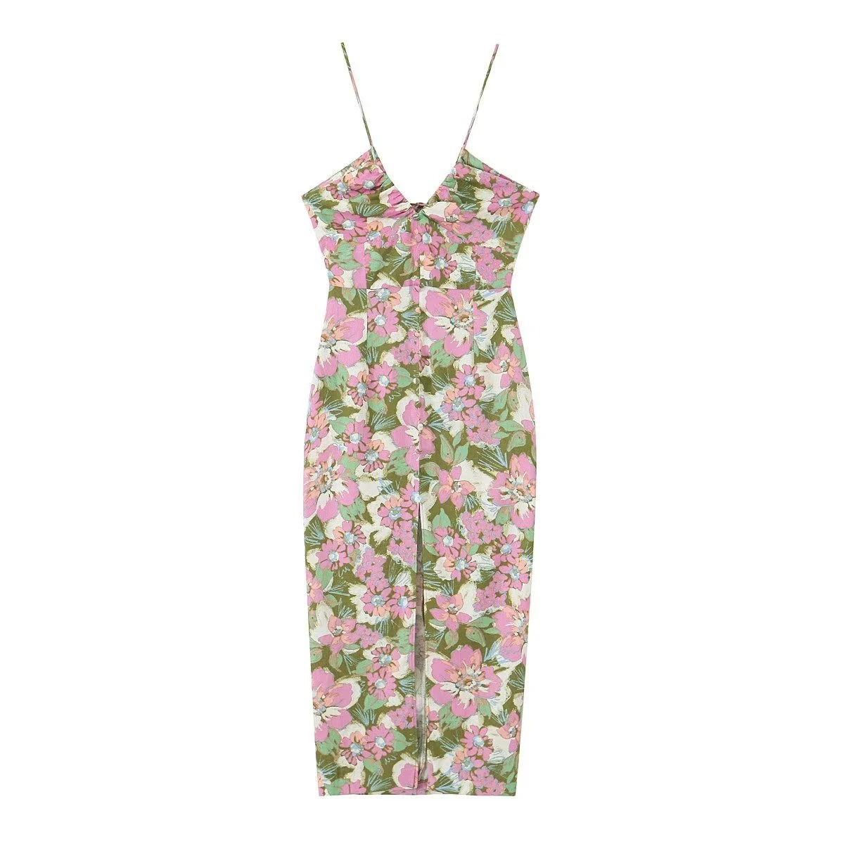 Title 2, V-neck Flower Print High Waist Single-breasted ...