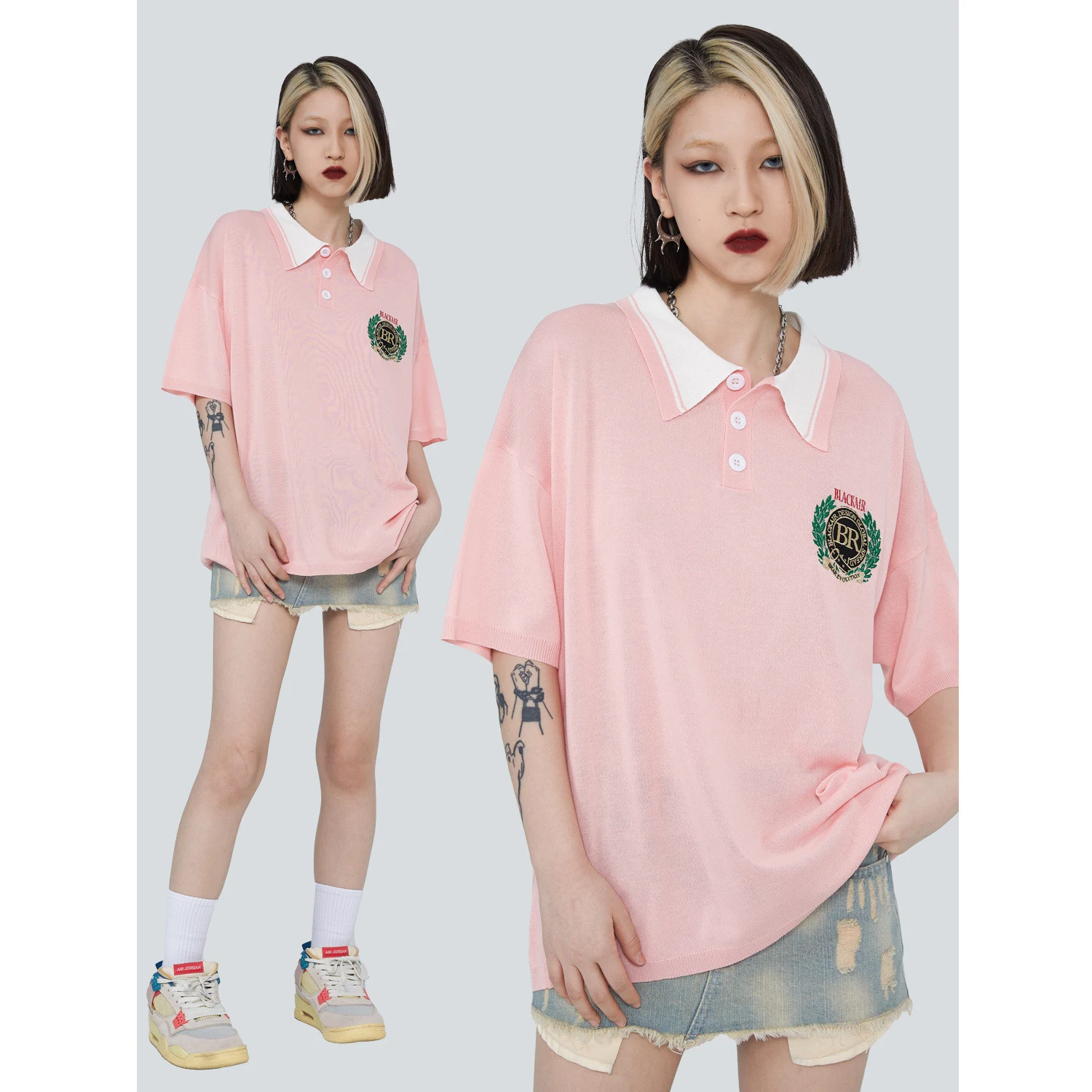 Title 3, Vintage T-shirt met olijftak geborduurd reversp...