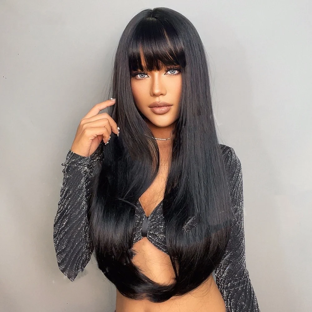 Title 3, Black Long Straight Wig Female Black Straight B...