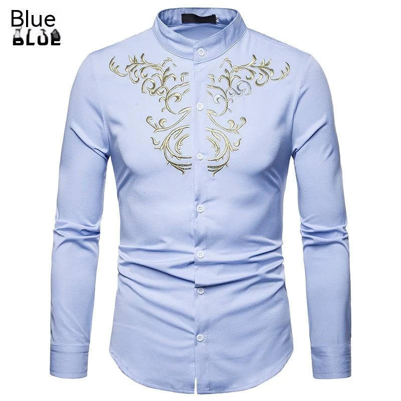 Men's Embroidered Henry Collar Ironing Free Long Sleeves Shirt. Enjoy effortless style and comfort with this easy-care s — photo 5