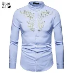 Men's Embroidered Henry Collar Ironing Free Long Sleeves Shirt. Enjoy effortless style and comfort with this easy-care s — photo 5