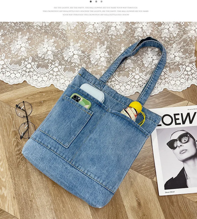 Title 4, Bolsa de ombro jeans feminina simples e versáti...