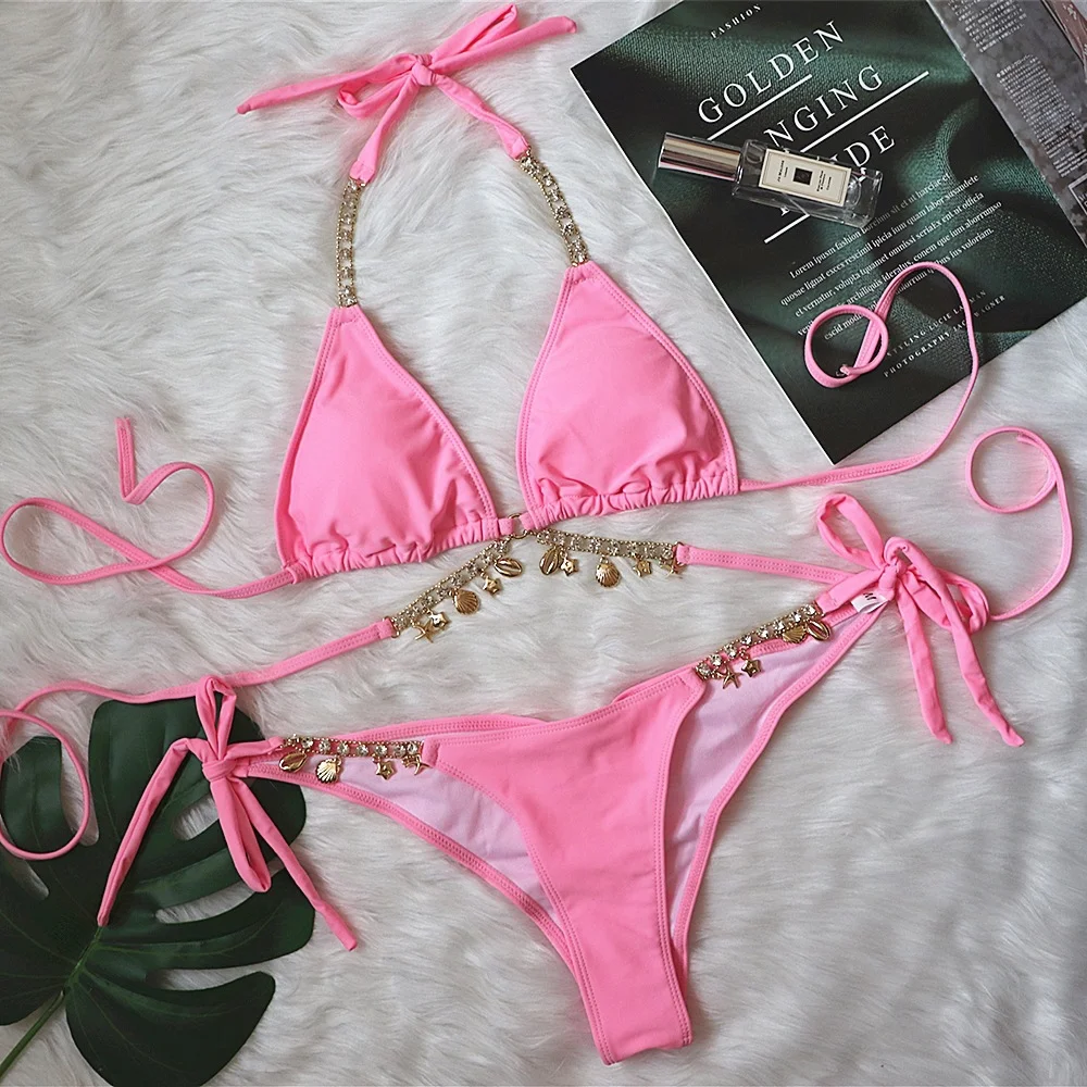 Sexy strappy plain female split crystal diamond bikini. Creative swimwear accessories. Perfect for the beach or pool. Ge — photo 5