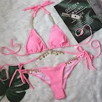 Sexy strappy plain female split crystal diamond bikini. Creative swimwear accessories. Perfect for the beach or pool. Ge — photo 5