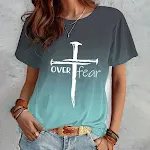 Women's Summer Short Sleeve T-shirt with Cross and Letter Print Tops, comfortable and stylish, perfect for everyday wear — photo 5