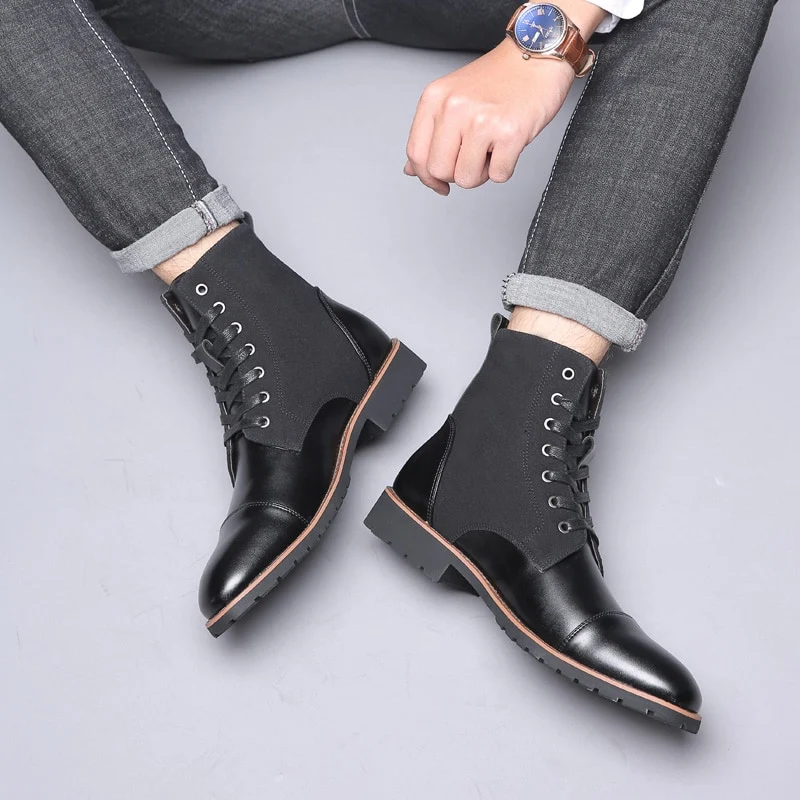 Title 18, Mens pointed warm Martin boots with velvet top...