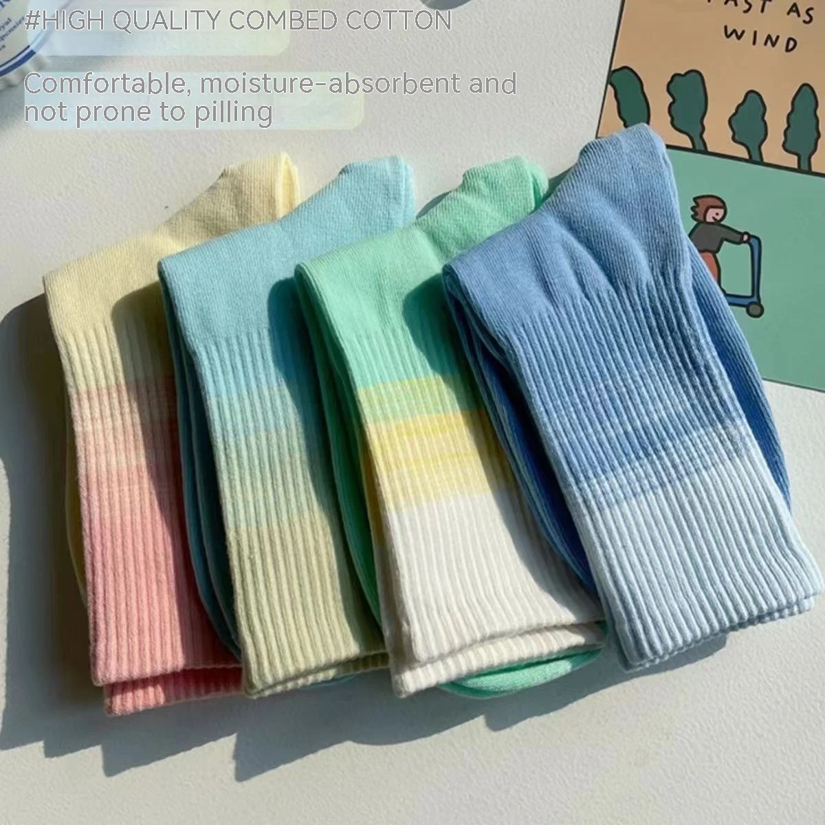 Title 3, Tie-dyed Gradient Socks Womens Mid-calf