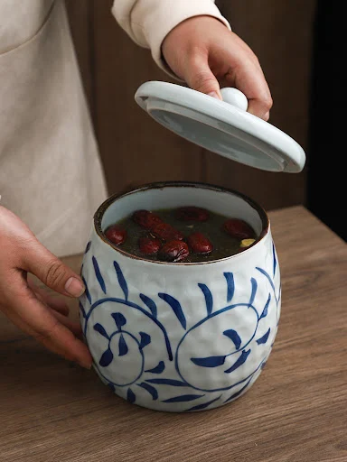 Title 2, Blue and white porcelain jar ceramic stew cup p...
