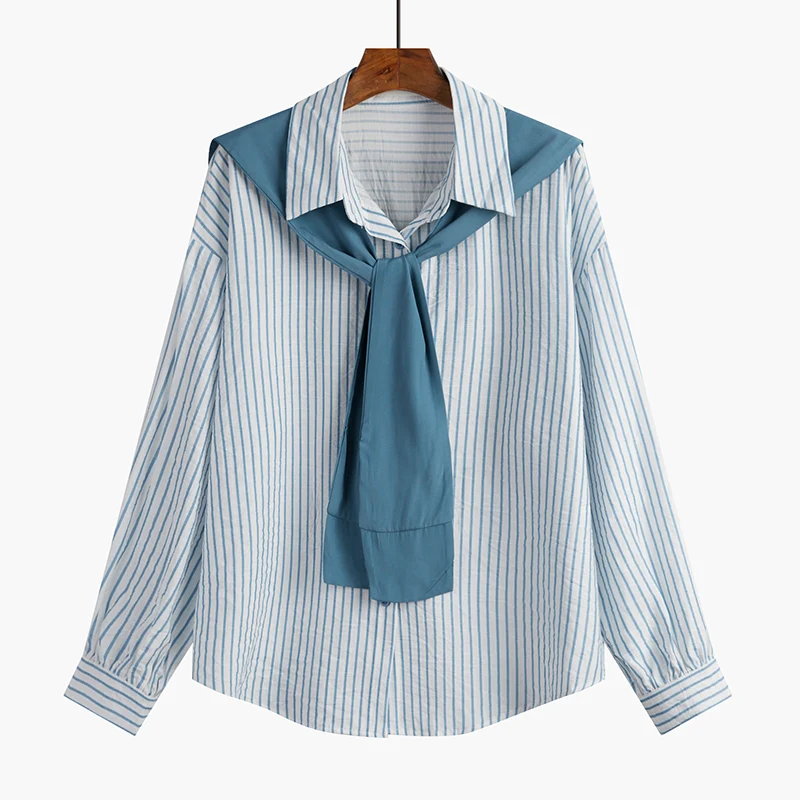 Title 3, Camicia a righe con scialle Manica lunga da don...