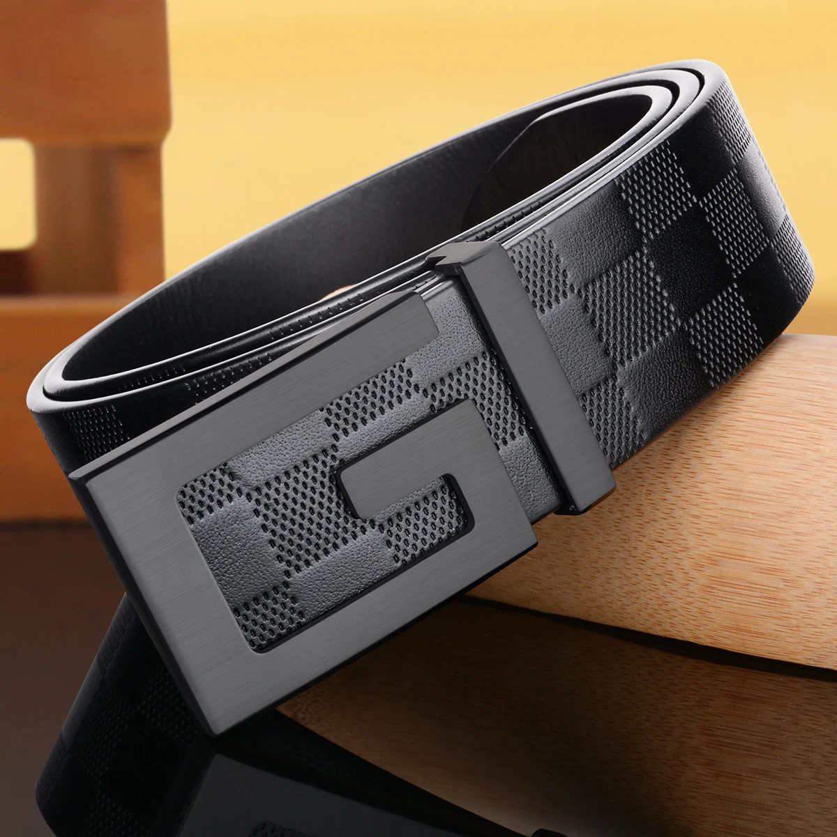Title 4, Mens Leather Fashionable Copper Buckle Belt. A...