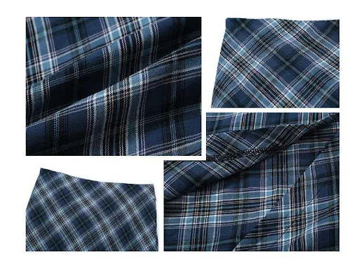 Title 7, Blue Plaid Skirt Temperament Slim-fit Tall-looking