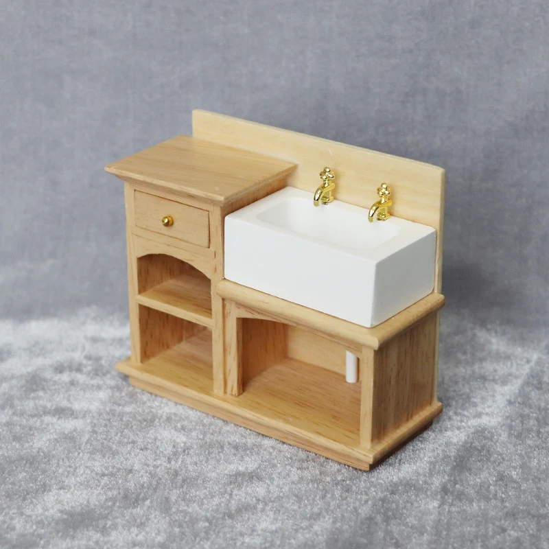 Casa de Bonecas Mini Móveis Modelo Banheiro Cozinha Cena Cor de Madeira Lavagem Mesa - Decore sua casa de bonecas com detalhes realistas e charmosos. — foto 3