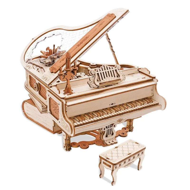 Piano de madeira DIY Montado Blocos de construção tridimensionais Caixa de música Crie melodias Construa e divirta-se Aprenda tocando. — foto 4