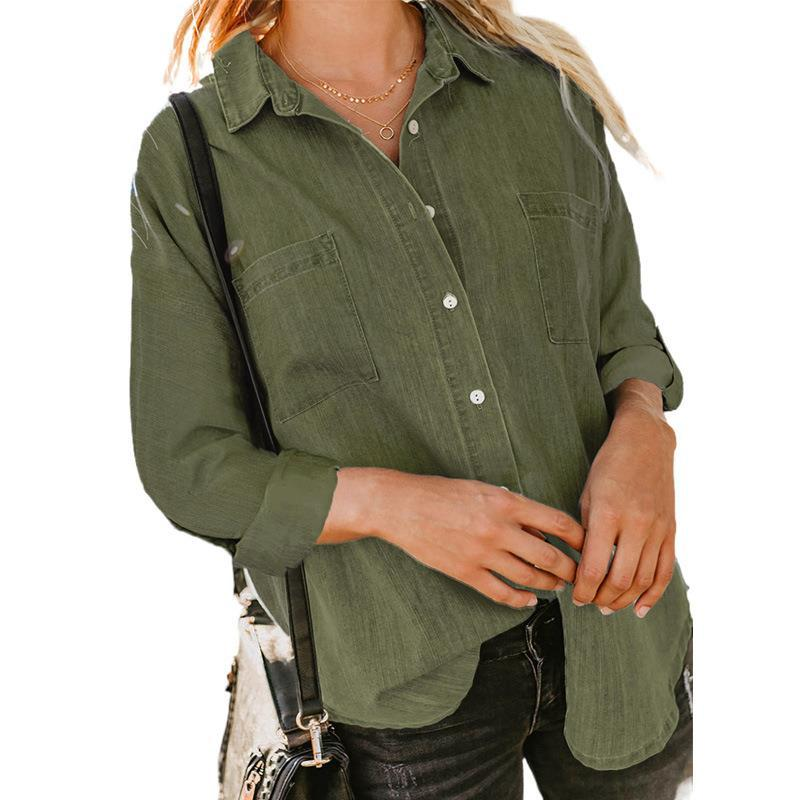 Title 29, Womens Denim Coat Loose Double Pocket Long Sle...
