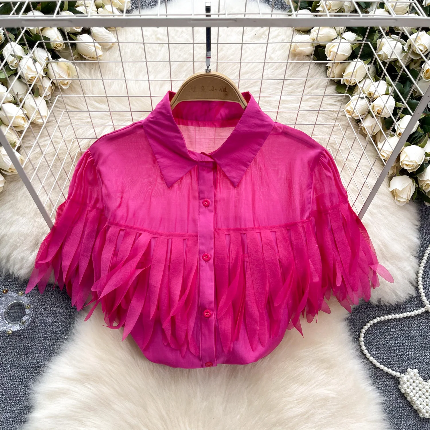 Title 2, Puff Sleeve Shirt Fashionable Sheer Top. Elevat...