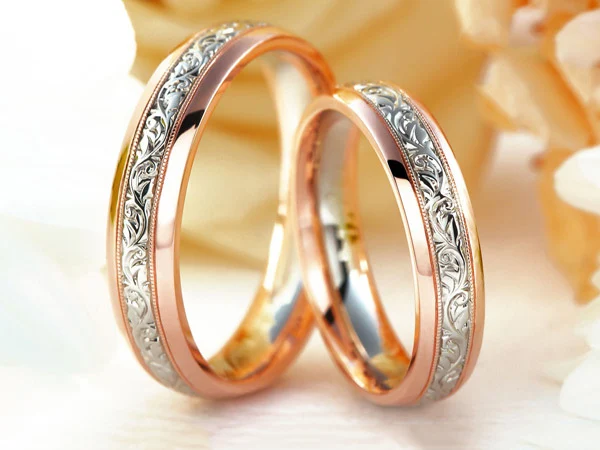 Title 3, Anel de casal de flores de rosa, banhado a ouro...