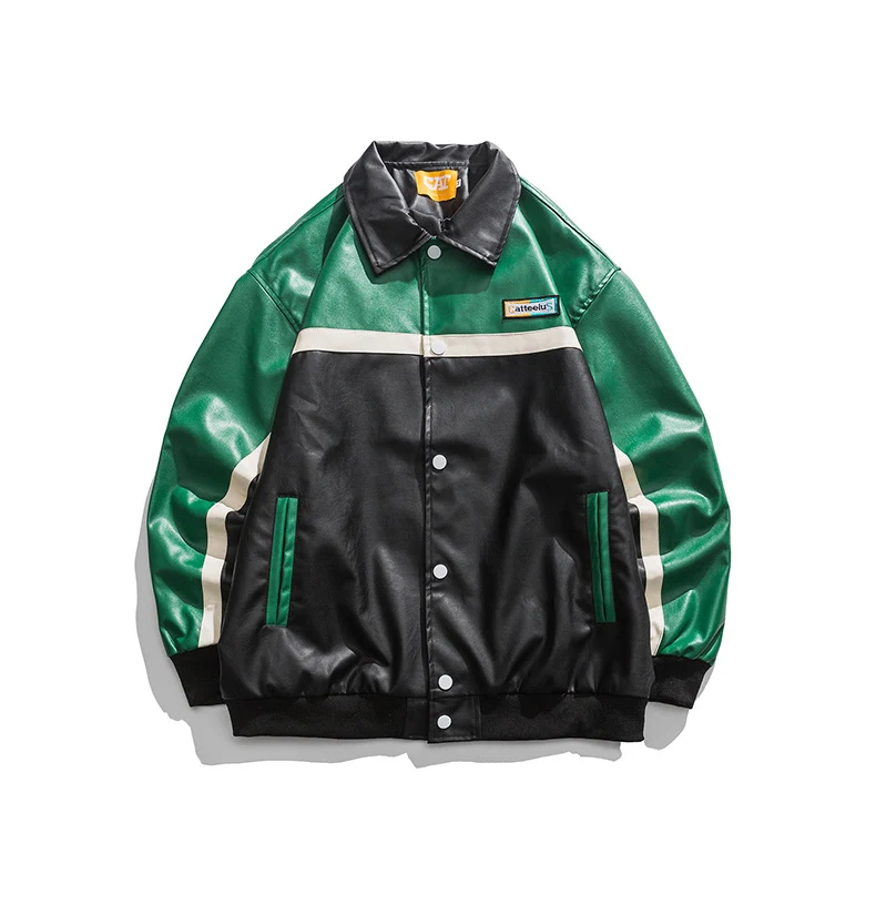 Title 2, Towel Embroidered Color-block Leather Jacket de...