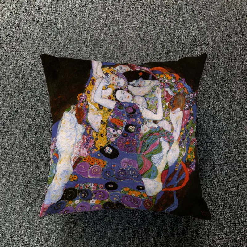 Capa de almofada Klimt Retro Art Niche, arte e conforto para sua casa. Decore seu sofá ou cama com este design retro único e elegante. — foto 4
